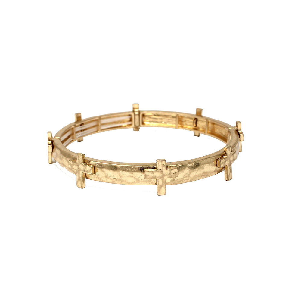 Thumbnail: Hammered Cross All-Around Stretch Bangle Bracelet