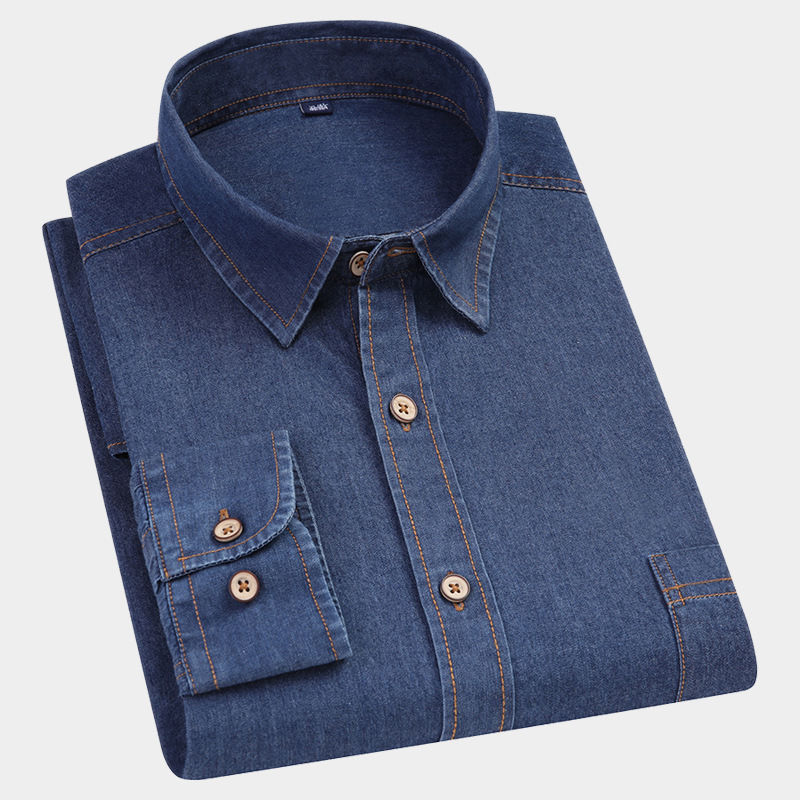 Men's Classic 100% Cotton Denim Shirt, Retro Slim Fit