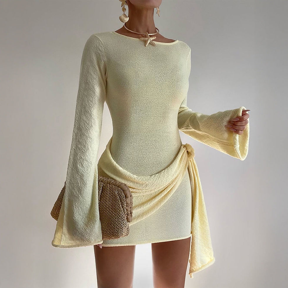 Thumbnail: Vacation All Match Long Sleeved Dress Woolen Women Clothing Summer