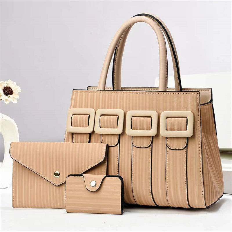 Women's Three-Piece Large Capacity PU Tote Handbag Set