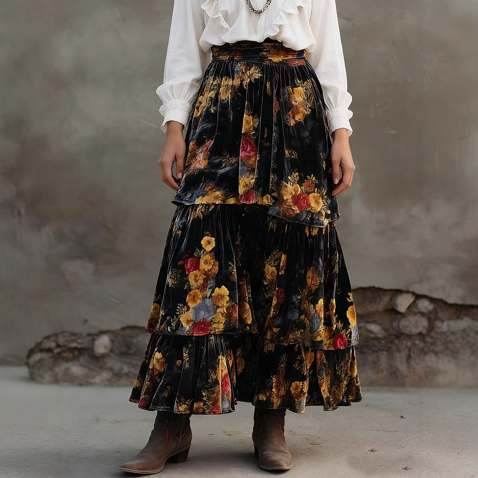 Thumbnail: Skirt Fashionable Elegant Large Skirt Floral Slimming Retro High Waist