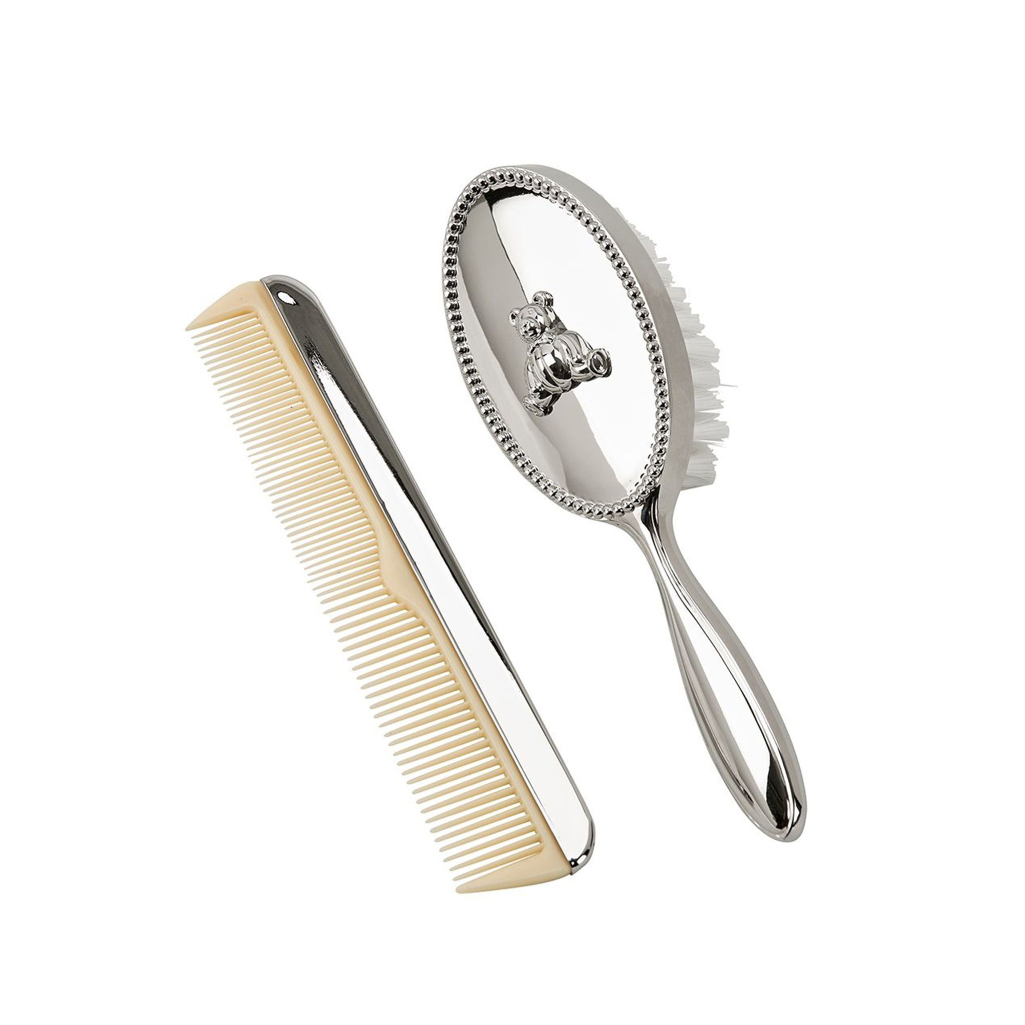 Teddy Bear Nickel Plated Baby Comb and Brush Gift Set