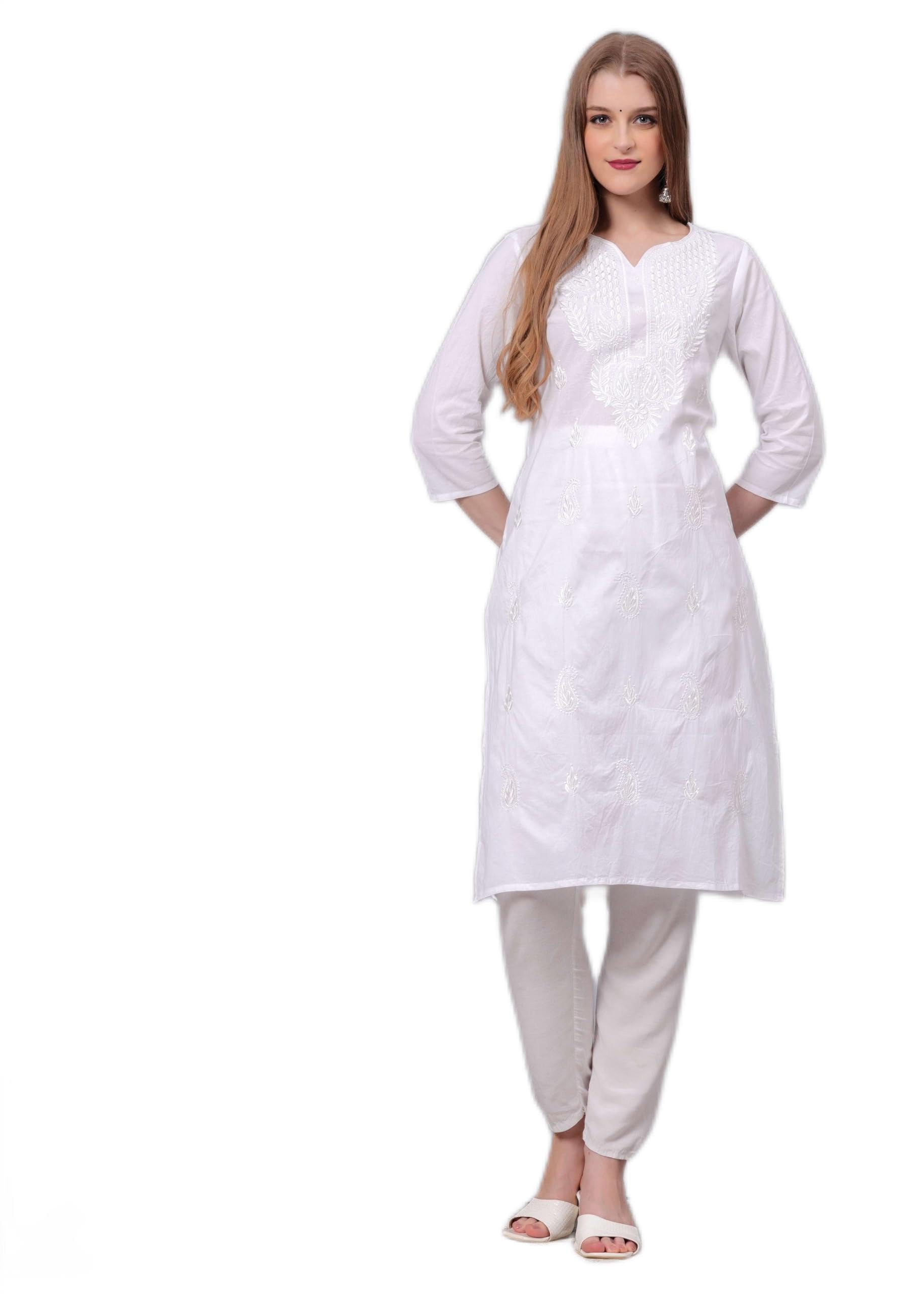 Indian Hand Embroidered White Kurti for Women