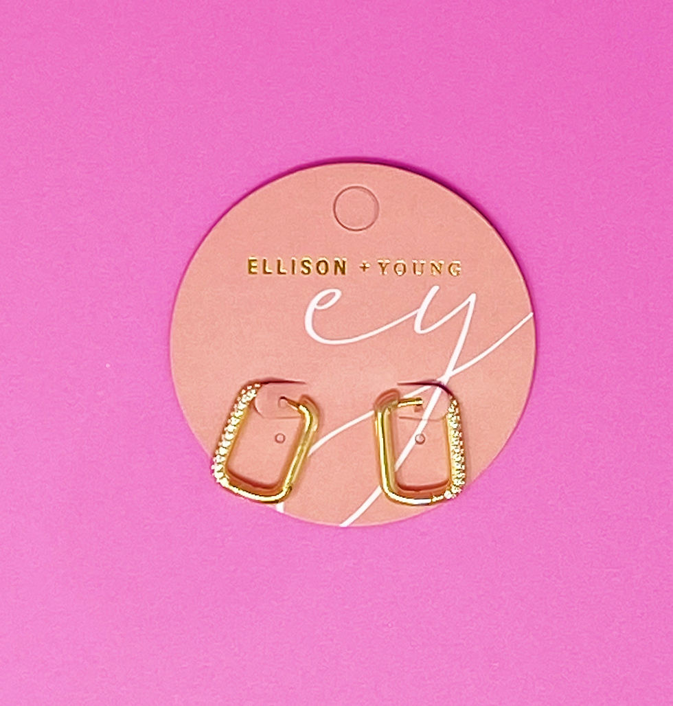 Thumbnail: Women's Gold Plated Cubic Zirconia Rectangle Hoop Earrings