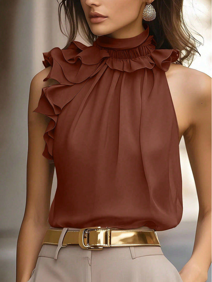 Thumbnail: Fashionable Elegant Petal Collar Halter off Shoulder Slim Sleeveless