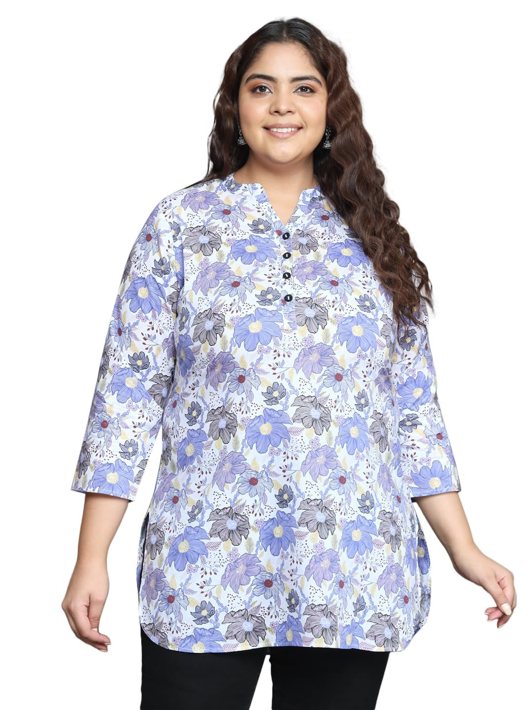 Plus Size Floral Cotton Kurti