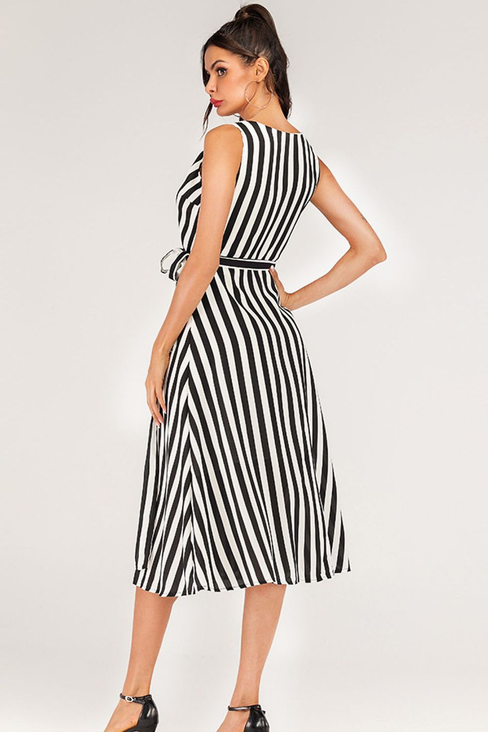 Thumbnail: Striped Surplice Tied Sleeveless Dress