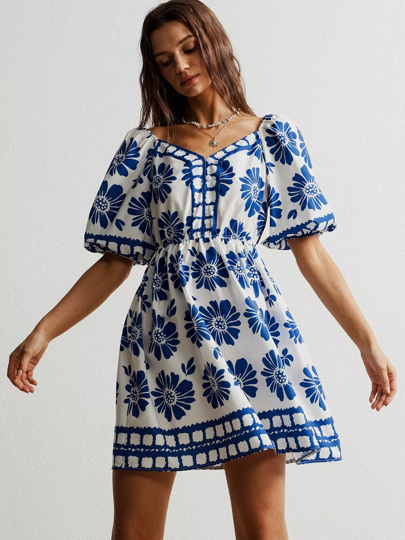 Floral Print Puff Sleeve Mini Dress