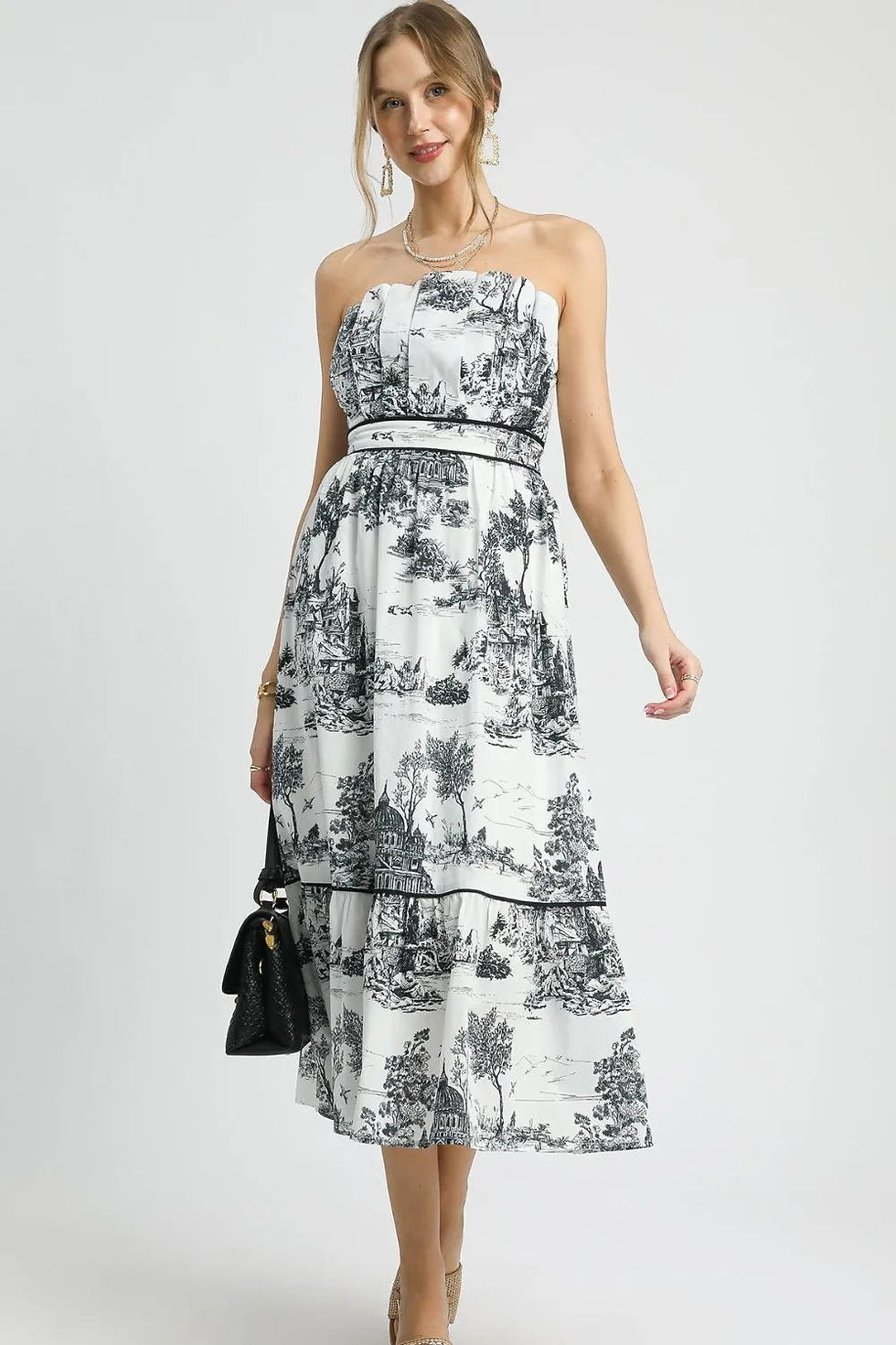Thumbnail: Umgee Printed Tiered Tube Midi Dress