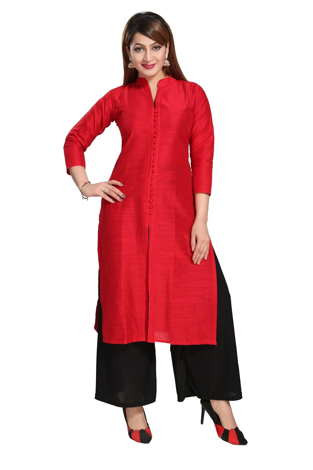 Elegant Red Silk Straight Kurti
