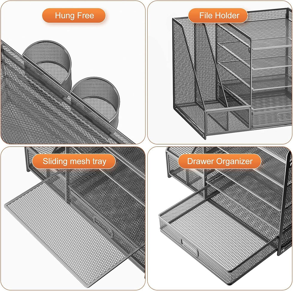 Thumbnail: Grey 5 Tier Mesh Desk Organizer With Drawer And File Trays