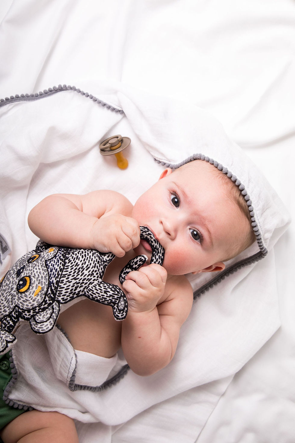 Thumbnail: 3 Pc Newborn Essential Set - Hooded Towel, Swaddle + Toy Rattle