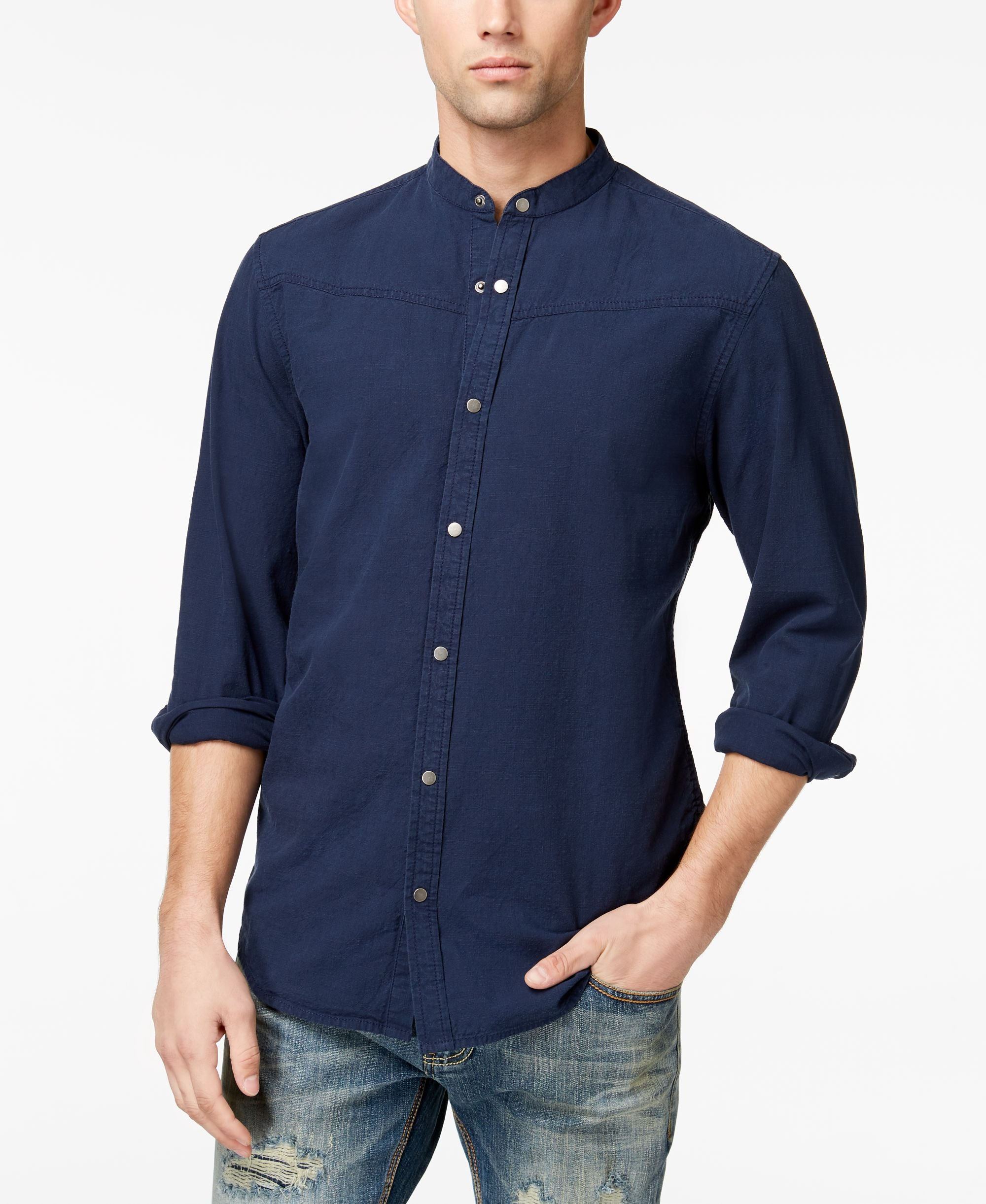 INC International Concepts Men's Mock Neck Cotton Palindrome Shirt
