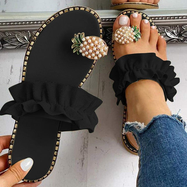 Thumbnail: Pineapple Pearl Beach Slides Flat Toe Casual Womens Slippers