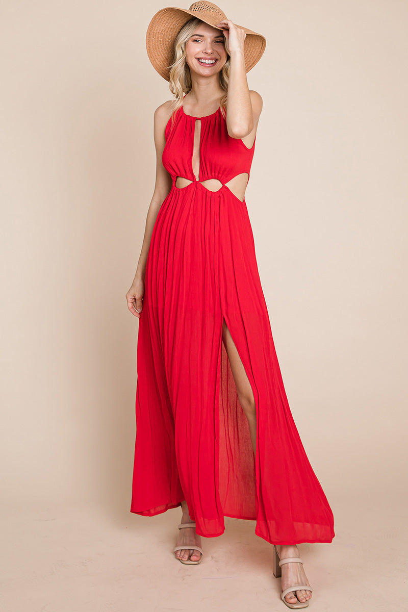 Thumbnail: Split Front Cut Out Halter Maxi Dress