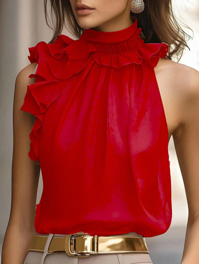 Thumbnail: Fashionable Elegant Petal Collar Halter off Shoulder Slim Sleeveless