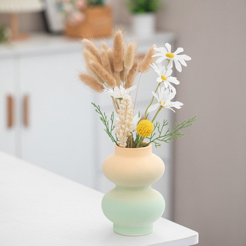 Thumbnail: Handmade Ceramic Gradient Vase, Dopamine Geometric Matte Flower