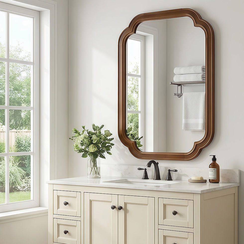 Thumbnail: Solid Wood Frame Rounded Corner Decorative Mirror, For Bedroom,