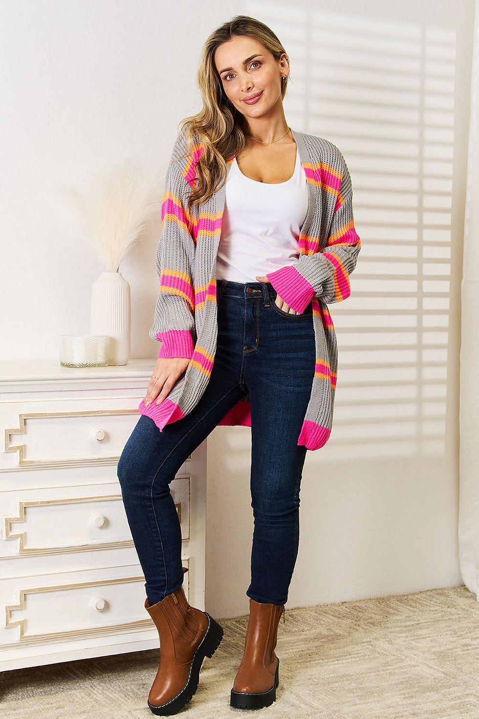 Thumbnail: Woven Right Ribbed Long Sleeve Cardigan