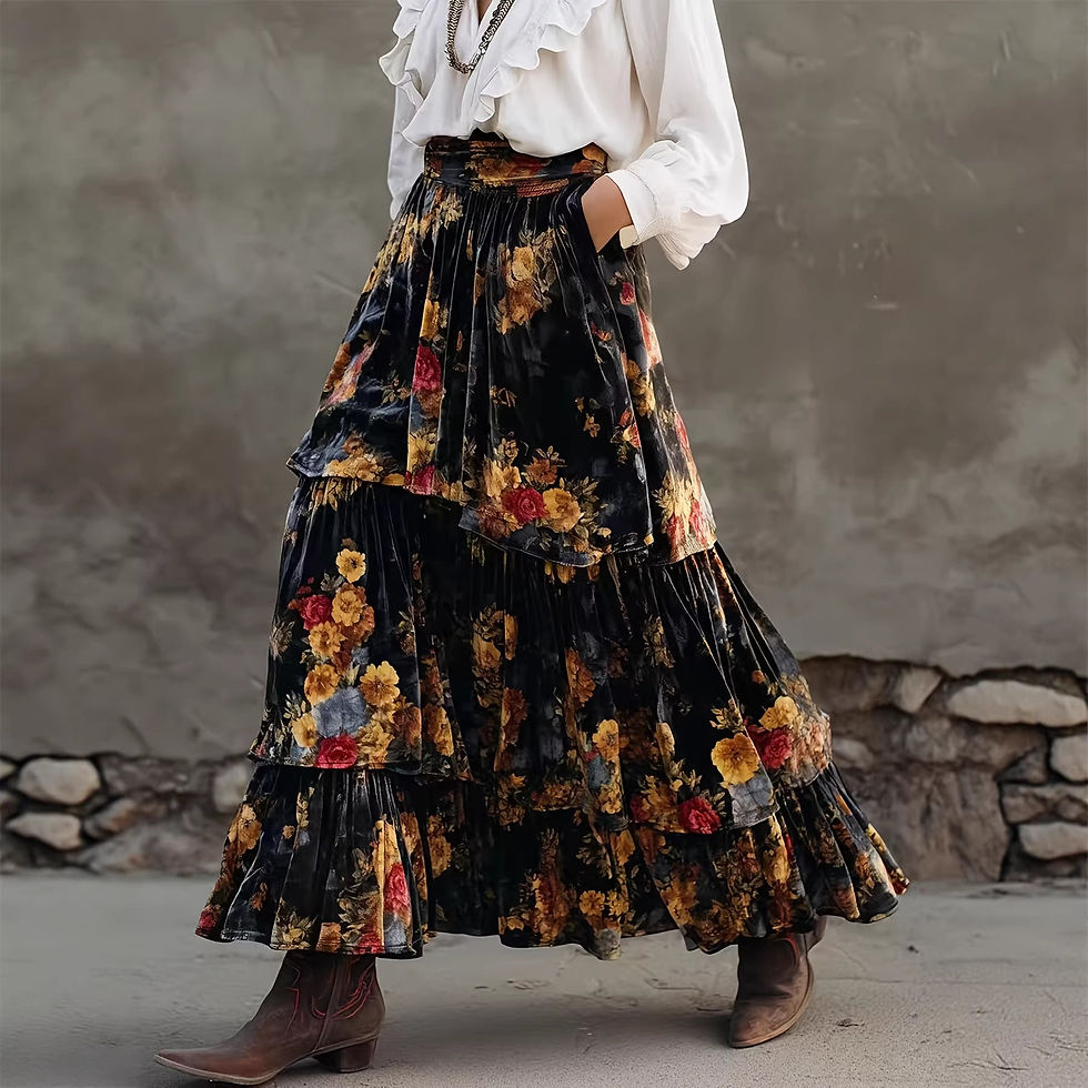 Thumbnail: Skirt Fashionable Elegant Large Skirt Floral Slimming Retro High Waist