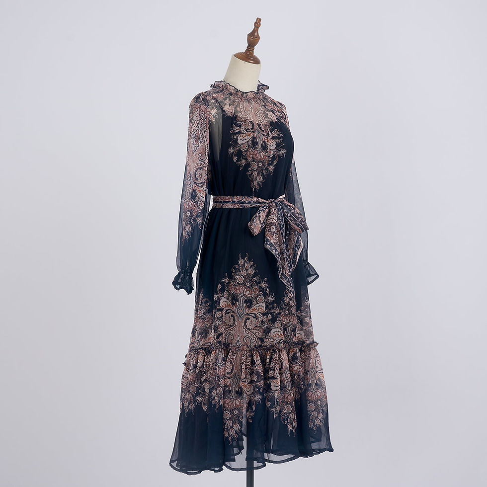 Thumbnail: Light Luxury Elegant Retro Printed Long Sleeve Scarf Elegant Dress Two