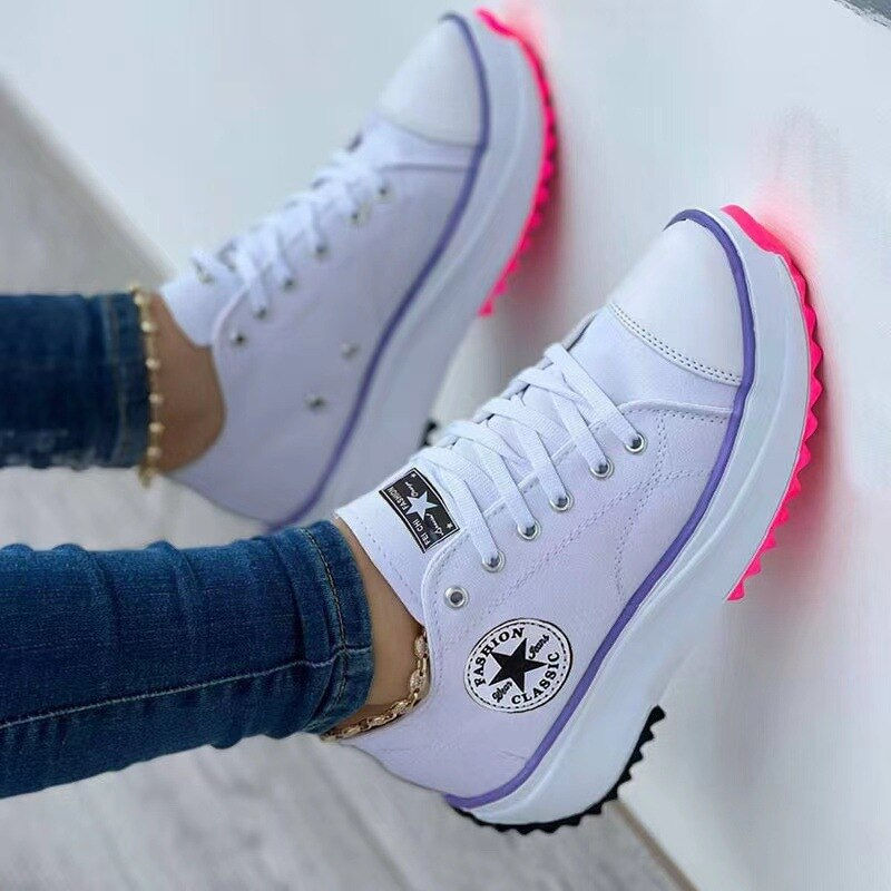 Thumbnail: Flat Lace-Up Sneakers Pattern Canvas Shoes Casual  Sport Shoes