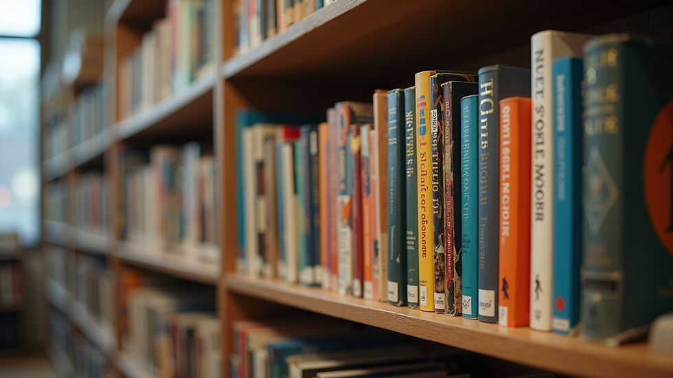 Eye-level view of a bookshelf filled with diverse queer literature