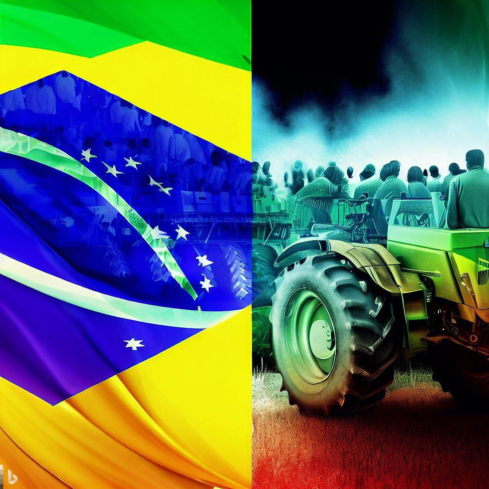 imagem de um trator na direção dos avanços já conquistados pelos cidadãos brasileiros e uma imagem da bandeira do brasil ao lado.