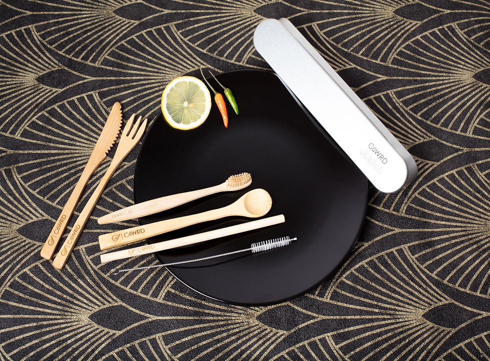 Miniaturbild: Natural bamboo set with cutlery,  straw and toothbrush