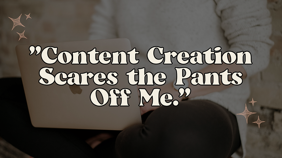 Naturopathic doctor at her laptop under the quote "Content Creation Scares the Pants Off Me."