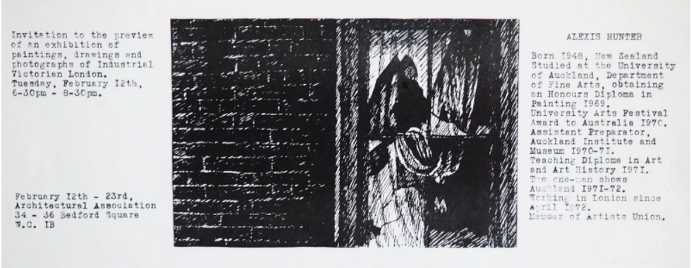 Alexis Hunter at the Architectural Association, Bedford Square, London. Paintings, Drawings and Photographs of Historical London.1973