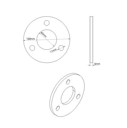 Miniaturbild: Ronde Befestigungsplatte 100x6mm mit Mittelloch für 33,7mm oder 42,4mm