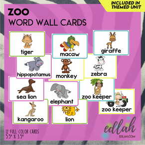 Zoo Vocabulary Word Wall Cards (set of 11) - Full Color