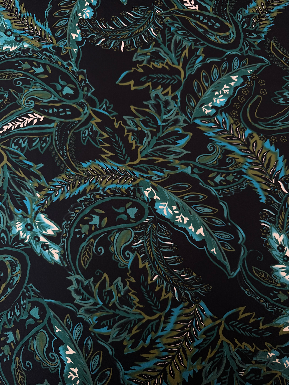 Turquoise Paisley Viscose Twill Fabric Wide View