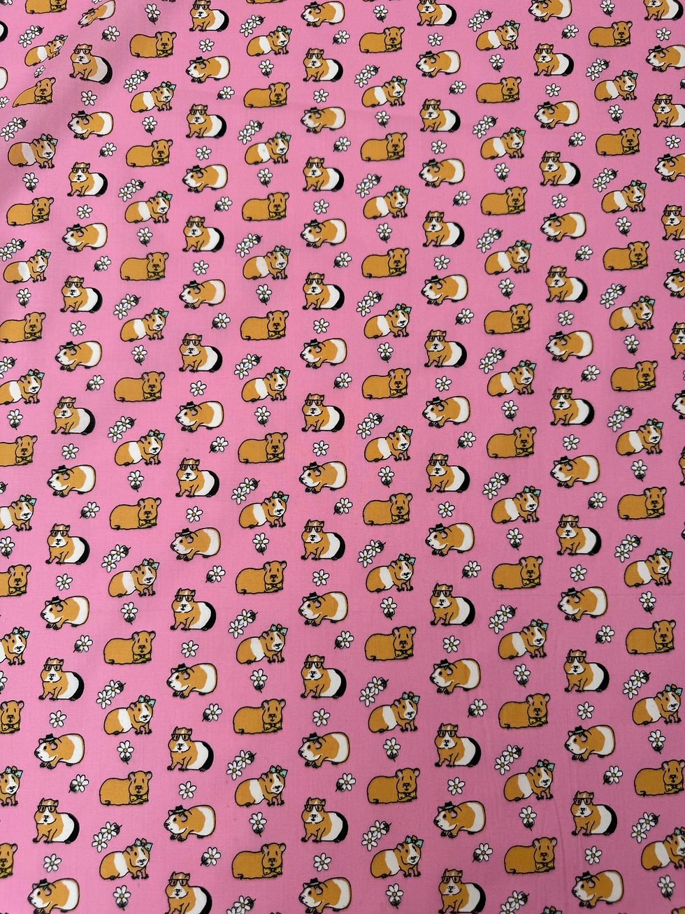 Pink Guinea Pig Polycotton Fabric wide View
