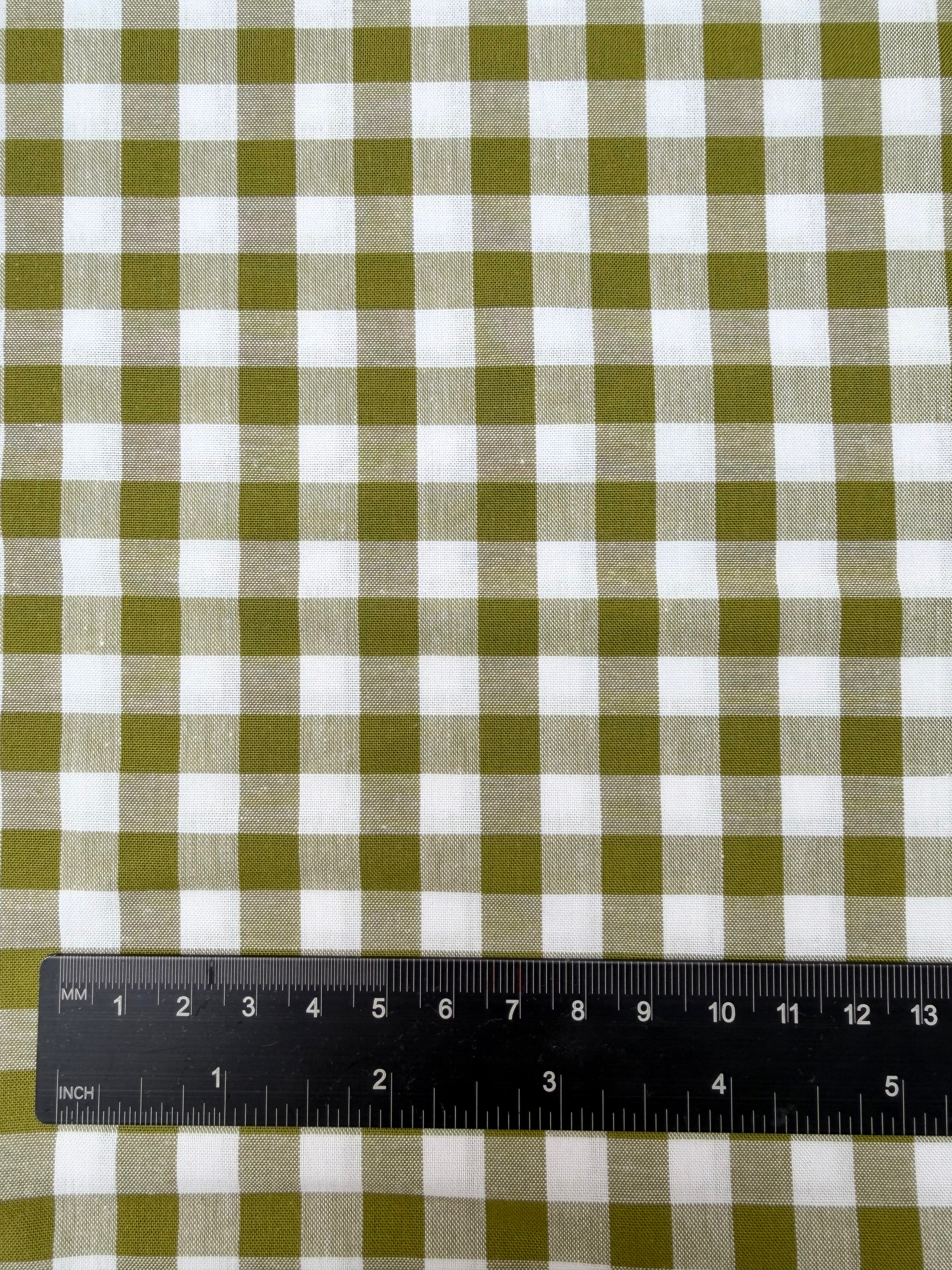 Green Gingham Yarn Dyed Cotton Fabric Ruler View