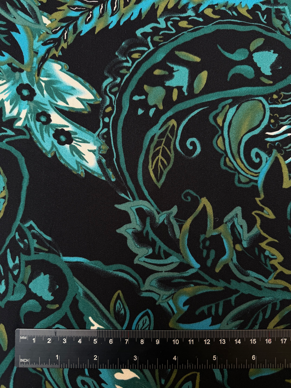 Turquoise Paisley Viscose Twill Fabric Ruler View