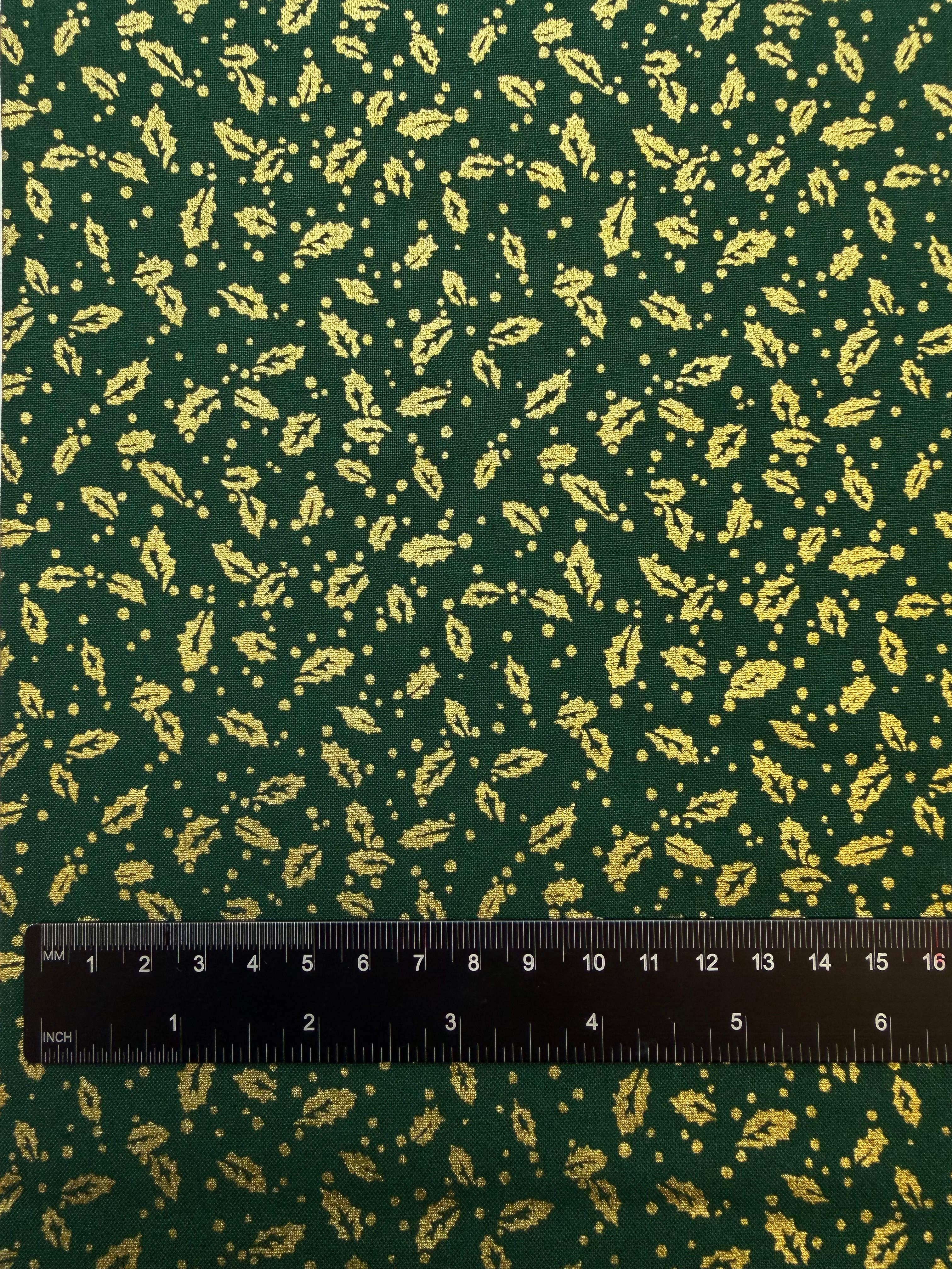 Christmas Golden Holly 100% Cotton Louden Fabric Ruler View