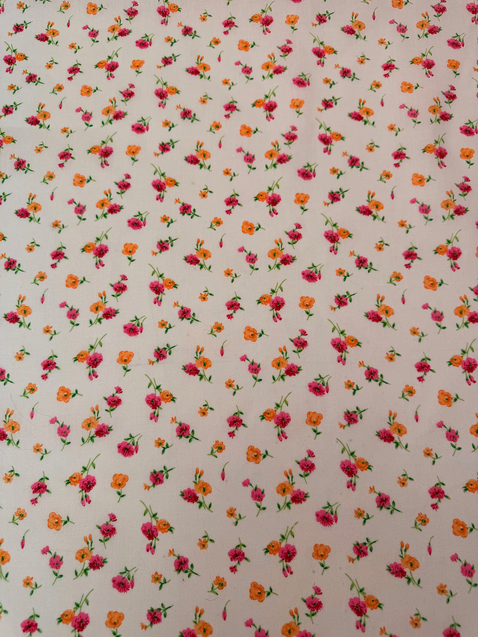 Pink and Orange Floral Polycotton Fabric Wide View