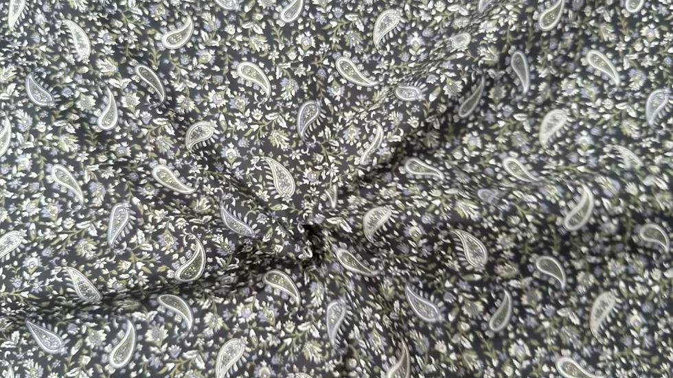 Thumbnail: Black Paisley 100% Cotton Poplin Fabric Swirl video