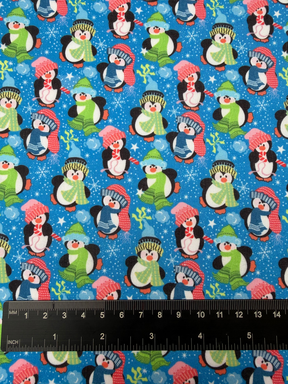 Winter Penguins Christmas Polycotton Fabric Ruler View