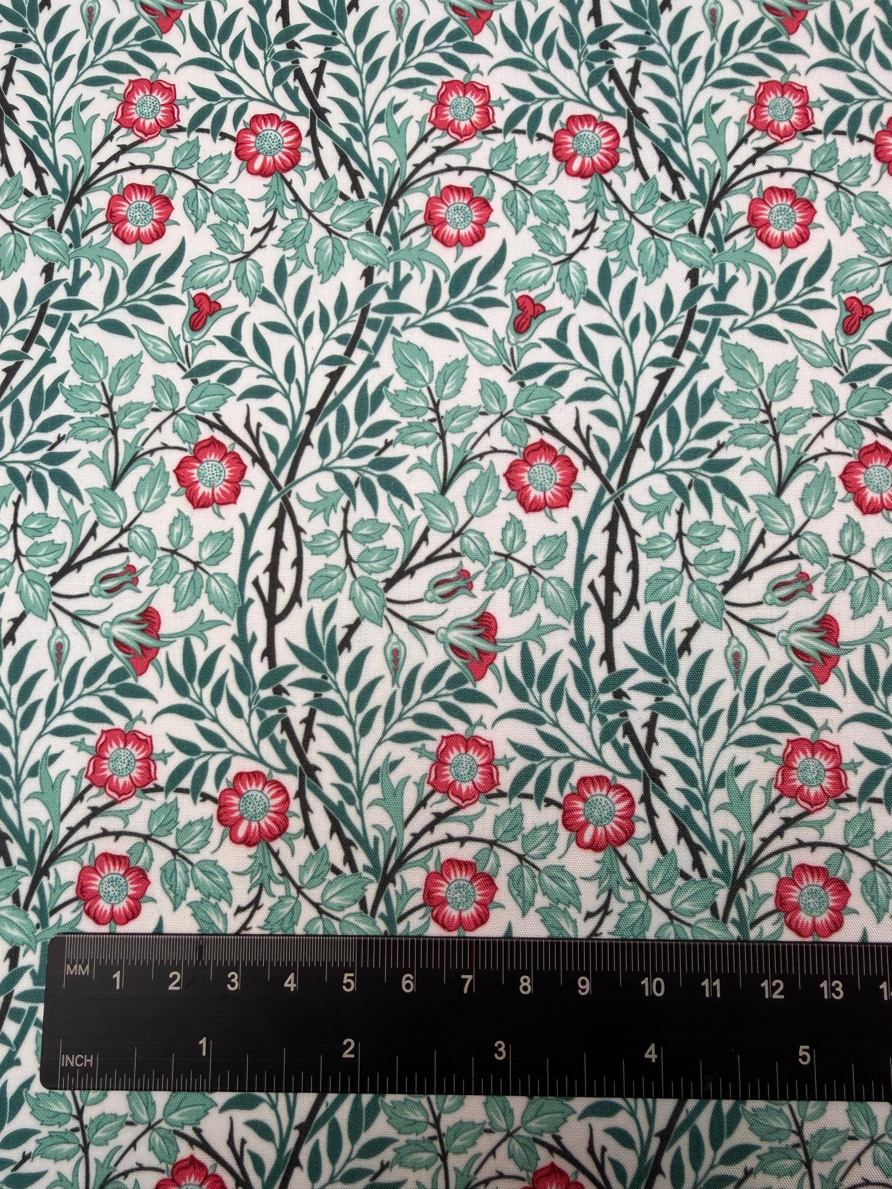 Sweet Briar Azure Polycotton Fabric Ruler View