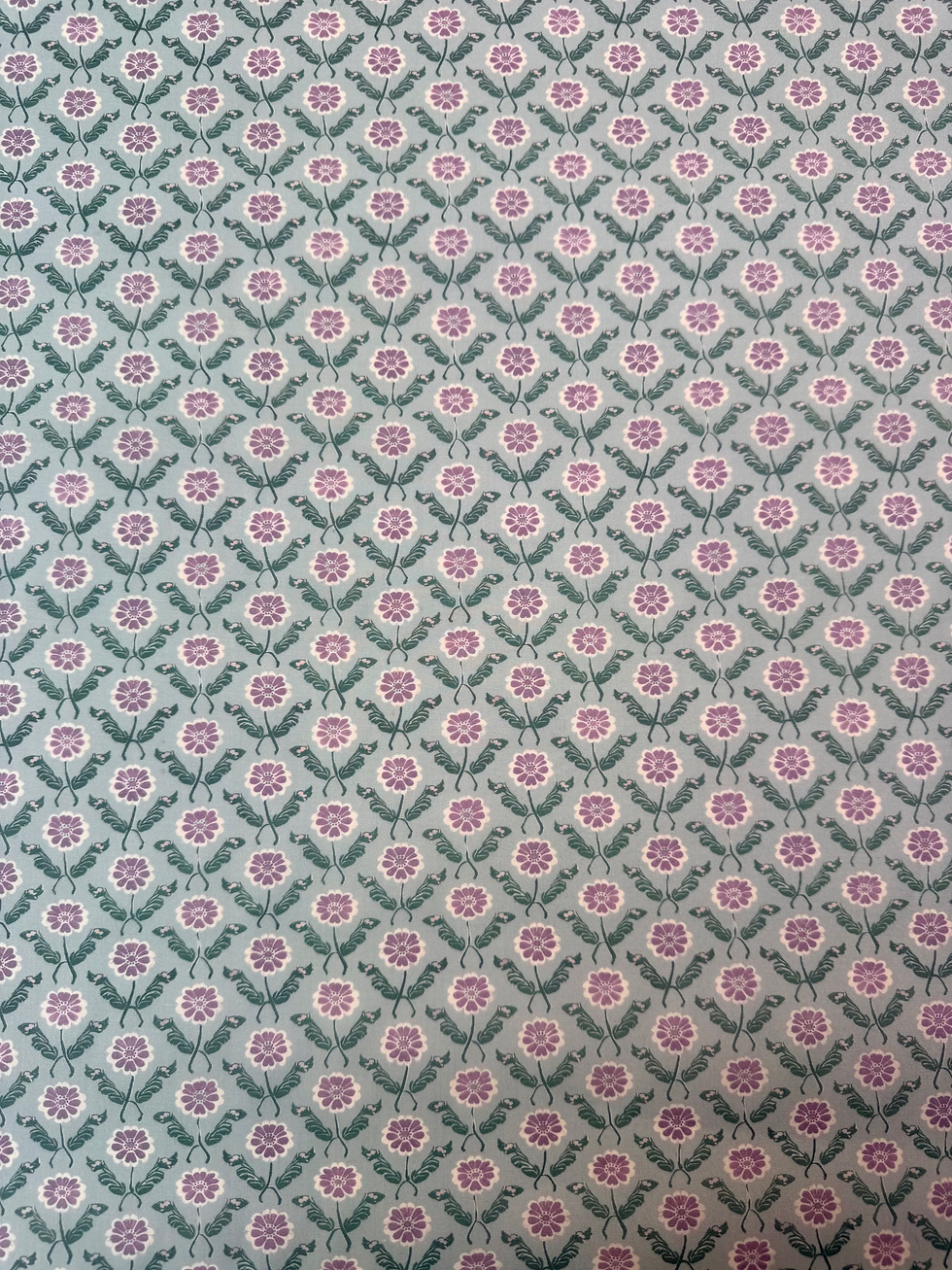 Teal Wishbone Garden Polycotton Fabric Wide View