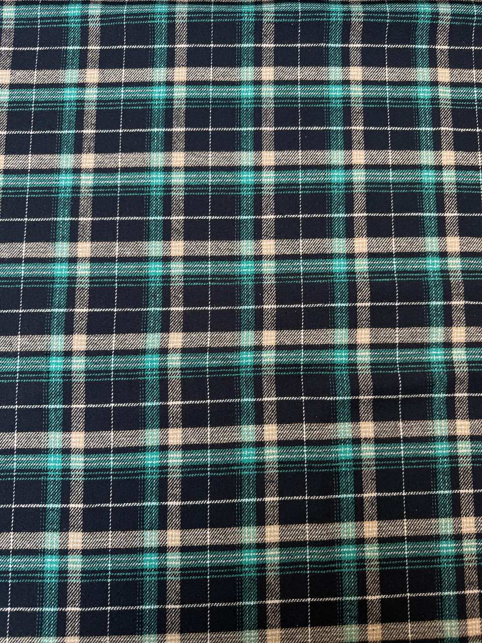 Teal Check Flannel Brushed Cotton Fabric Wide View