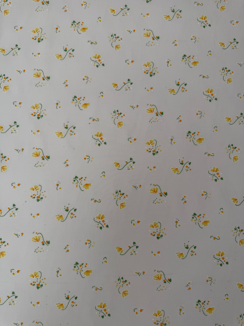 Yellow Floral Polycotton Fabric Wide View