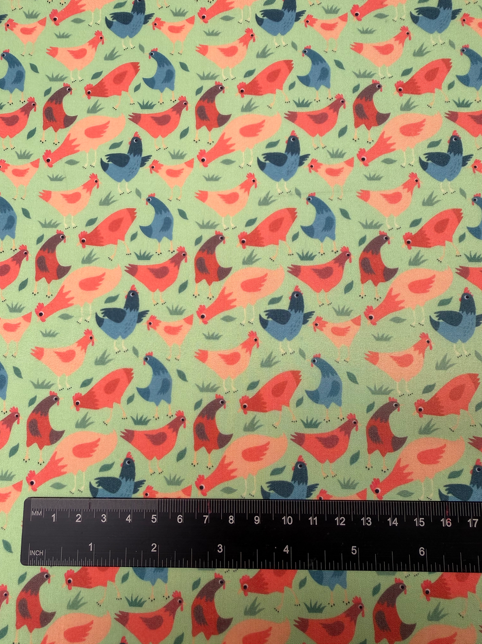 Chickens - Green Polycotton Fabric Ruler View