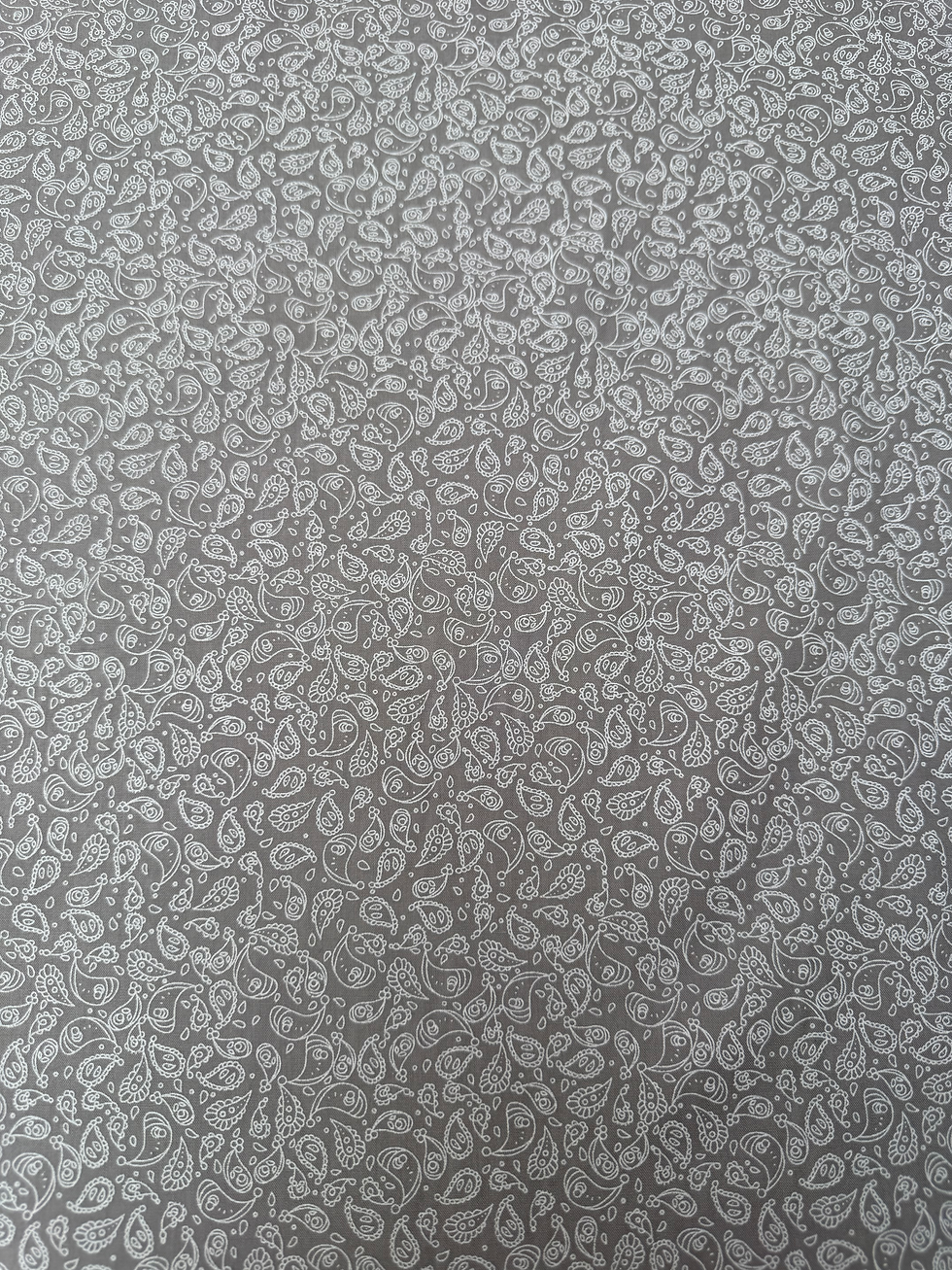 Grey Paisley Polycotton Fabric Wide View