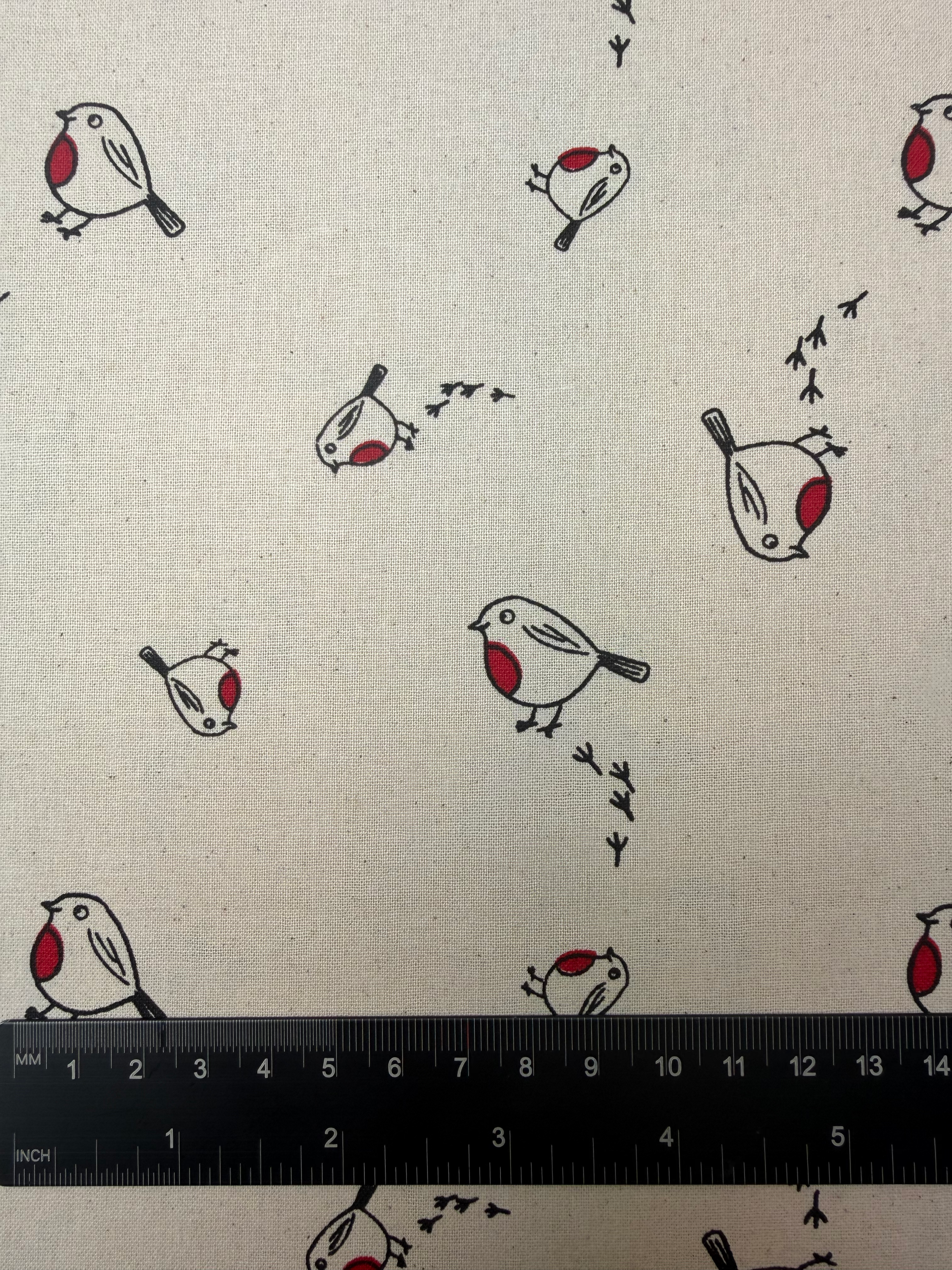 Christmas Robins 100% Cotton Louden Fabric Ruler View