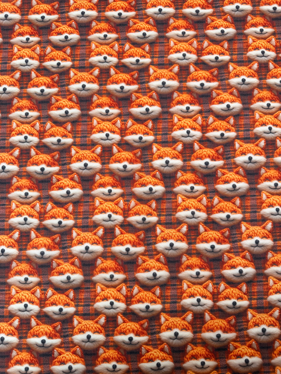 3D Foxes Tartan Polycotton Fabric Wide View