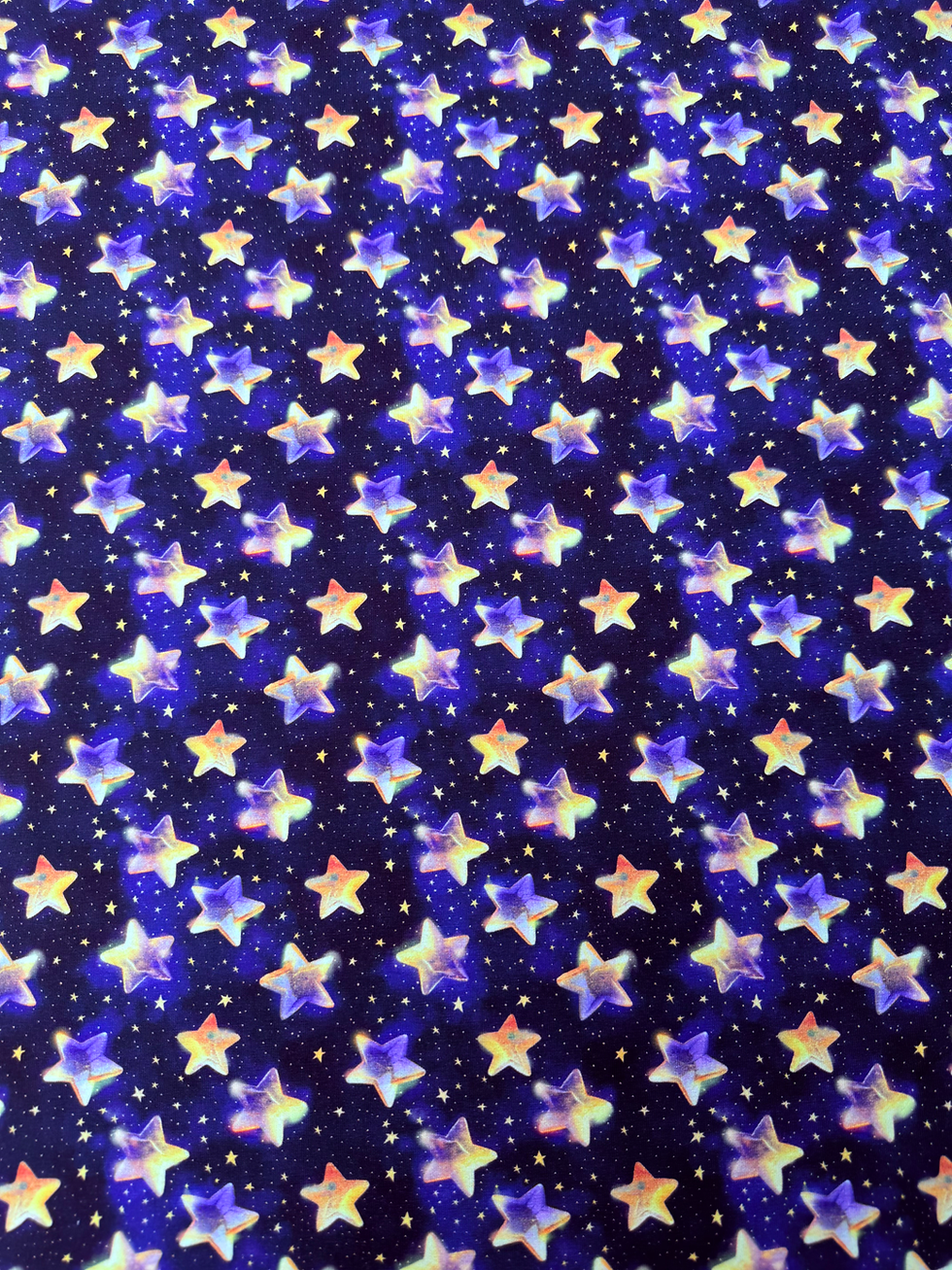 Navy Stars Cotton Jersey Fabric Wide View